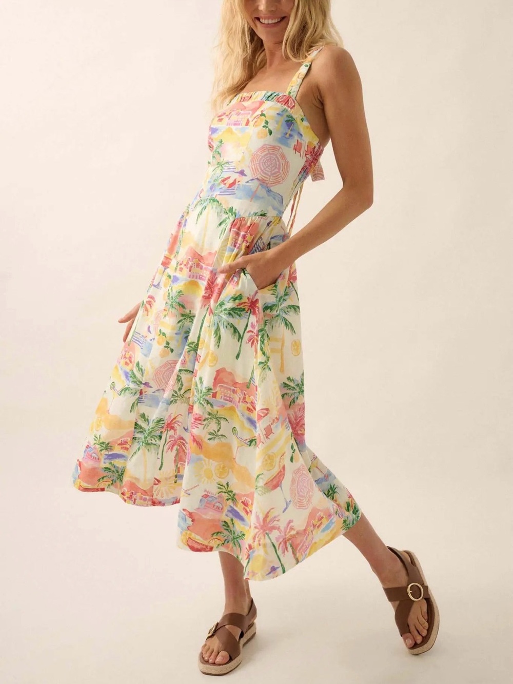 Promesa Tropical Print Strapless Midi Dress Beach Vacation Resort Size L